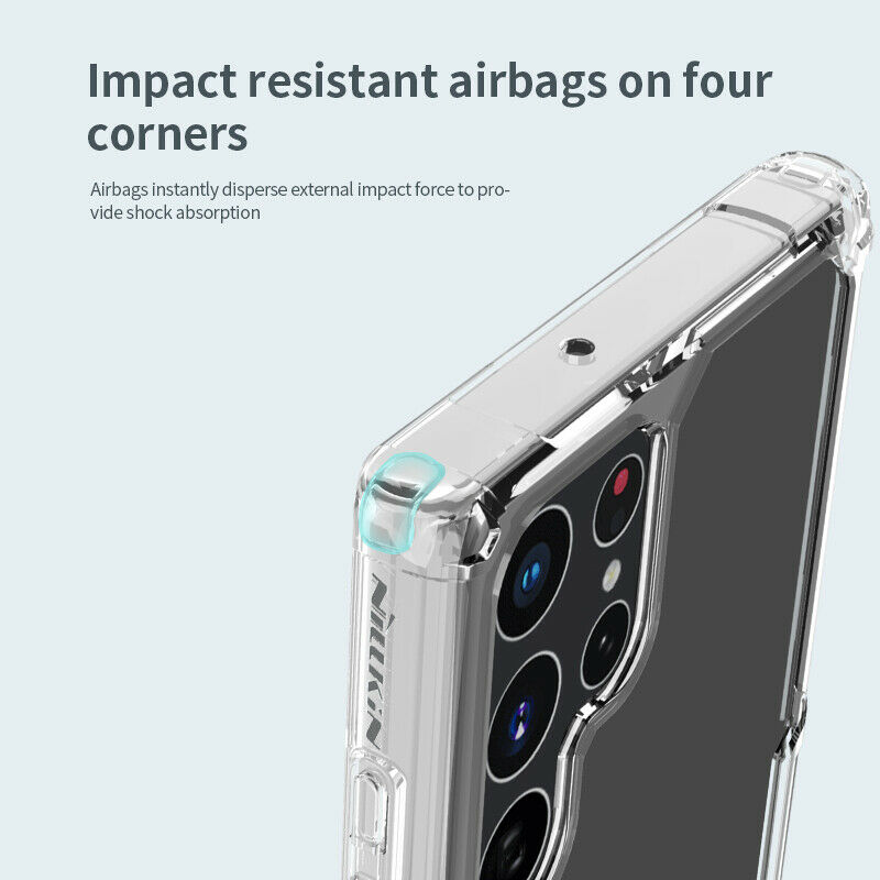 Ốp Lưng Samsung Galaxy S22 Ultra Hiệu Nillkin Nature TPU Pro Case dạng chống sốc, 4 phần của góc ốp dầy nhô cao khả năng bảo vệ máy cực kỳ hiệu quả